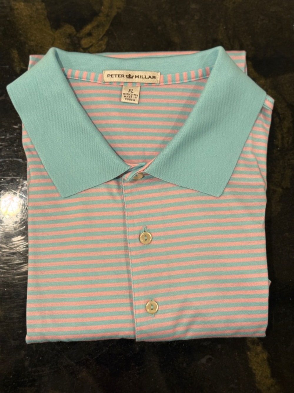 Peter Millar Polo in Aqua & Pink Stripes